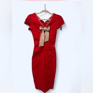 Chic Red Midi Dress with Bow Detail